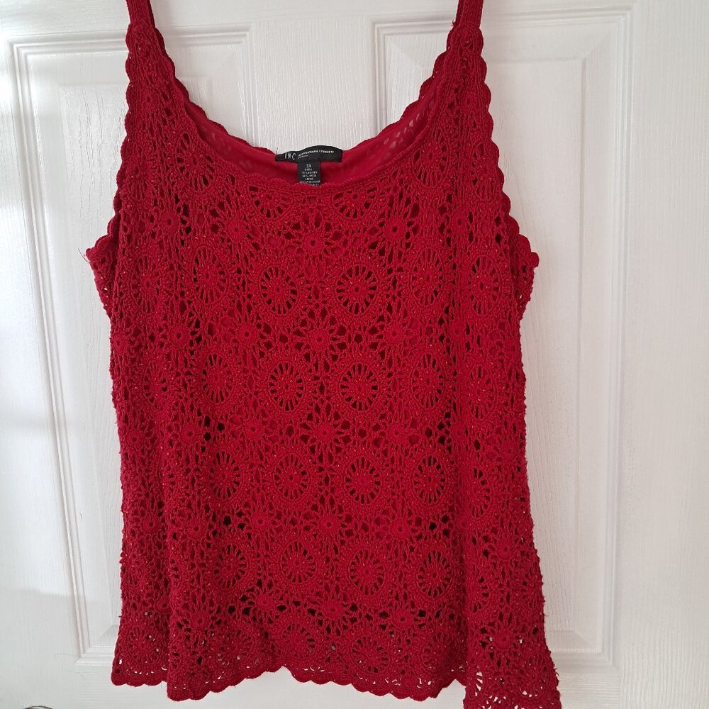 INC International Concepts Garnet | Red Crochet Women's Tank Plus 3X MSRP $79